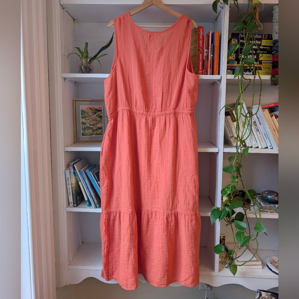 L.L. Bean Coral Tiered Midi Dress - Picture 5 of 8